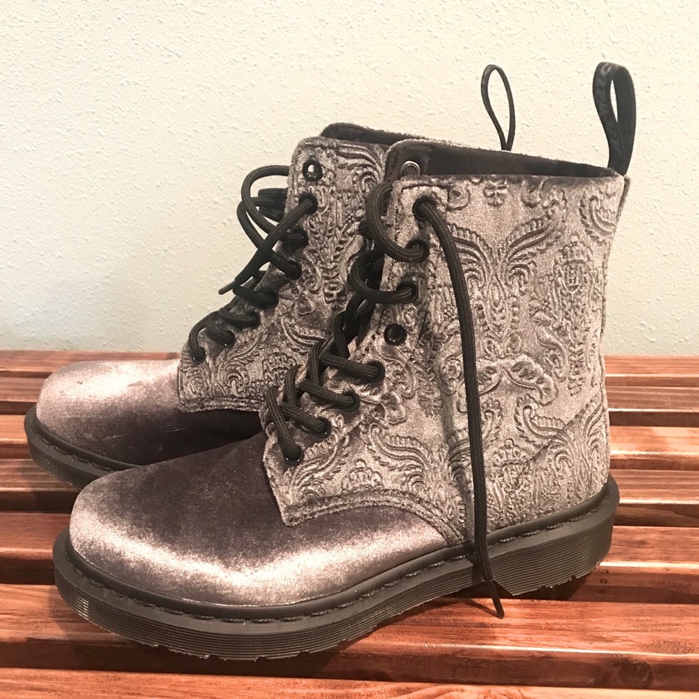 NEW Grey Velvet Embossed Dr. Martens